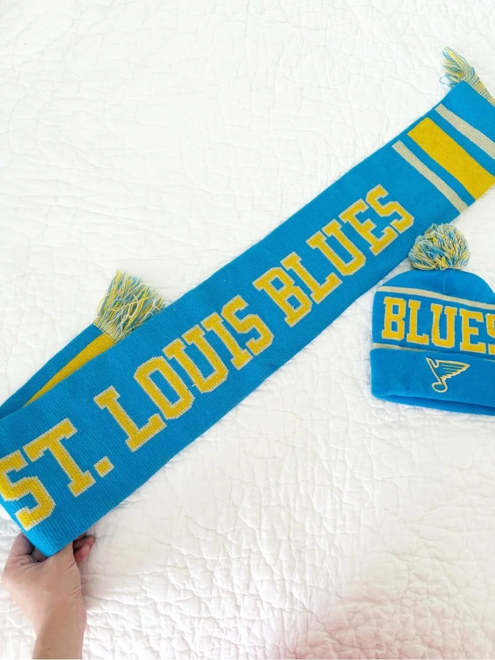 St. Louis Blues Youth Pom Beanie and Scarf Set - Blue & Yellow